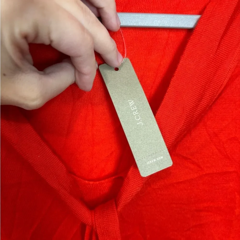 J. Crew Vibrant Red neck tie Italian yarn cashmere Knit sweater